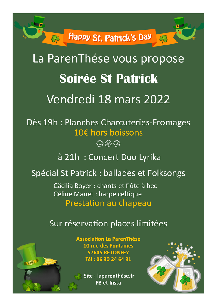 Soirée Saint-Patrick à La ParenThése